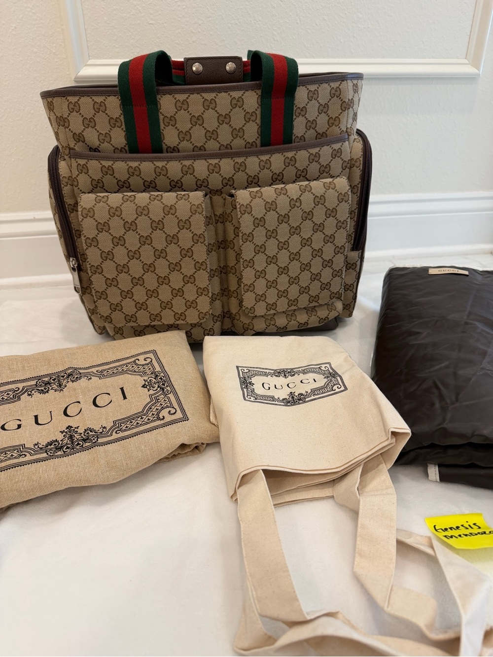 Gucci Brown GG Canvas Tote with Green-Red Web Handles